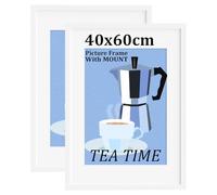 Bobeen 40x60cm Poster Frames with Mount, Pack of 2 White Picture Frames, Modern Photo Frame for Gallery, Living Room Wall Hanging