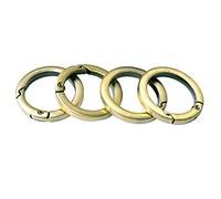 Bobeey 4pcs Round Carabiner Metal Key Ring, Spring Snap Hook Clip, Flat O Ring for Purses - Brushed Brass
