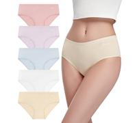 Bobelle Cotton Knickers for Women 5 Pack, Comfortable Pants Full Coverage Ladies Underwear Stretchy Breathable Panties for Daily Wear (Apricot,Purple,LightBlue,White,LightRed,XL)