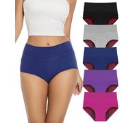 Bobelle Wear Incontinence Pants Women, 100ml Absorbency Heavy Flow Period Underwear, Washable Reusable Menstrual Briefs, High Waisted Bladder Leak Cotton Knickers 5 Pack (Multicolor01, 2XL)