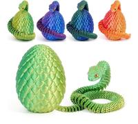 Bobety 3D Printing Easter Snake Eggs - 3D Printed Snake in Egg, 3D Snake Egg Toys, Full Articulated Crystal Snake With Sragon Egg, Fidget Toys for Executive Home Office Desk (Laser Yellow Green)