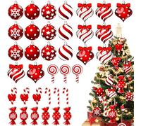 Bobety Candy Cane Christmas Decorations - Wooden Gloss Candy Canes Ball Ornaments for Indoor & Outdoor Christmas Tree Decor - Christmas Candy Cane Tree Pendants & Lollipop Decorations (36pcs)
