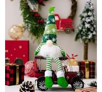 Bobety Light Up Gnome Christmas Decorations - Xmas Gonks Ornaments with LED Lights, Handmade Swedish Santa Gnomes with Knitted Hat, Gonk Elf Christmas Decor (Green, 33x10CM / 13x4In)