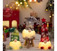 Bobety Light Up Gnome Christmas Decorations - Xmas Gonks Ornaments with LED Lights, Handmade Swedish Santa Gnomes with Knitted Hat, Gonk Elf Christmas Decor (3PACK, 20x8CM / 7.8x3.15In)