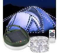 Bobety Outdoor Waterproof Portable Stowable Solar Camping String Light - 32.8Ft 2 in 1 Solar Camping String Lights - Retractable Tent Fairy Lights with 150LEDs - Stowable String Lights (White)