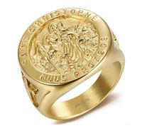 BOBIJOO JEWELRY - Bague Chevalière Homme Saint Christophe Nous Protège Patron des Voyageurs Acier Or Plaqué Doré 316L - V 1/2 (11 US)