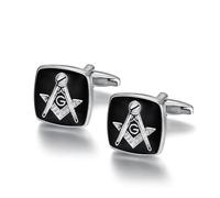 BOBIJOO Jewelry - Cufflinks, freemasonry Silver Black Square