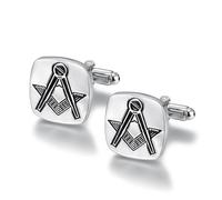 BOBIJOO Jewelry - Cufflinks, freemasonry Silver Engraved Square