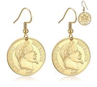 BOBIJOO Jewelry - Earrings Napoleon 3 Stainless steel 20 Francs gold