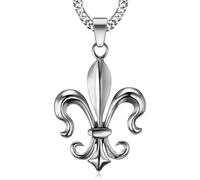 BOBIJOO JEWELRY - Imposant Pendentif Collier Fleur de LYS Acier Argenté Royaliste Templier Chevalier Patriote Chaîne