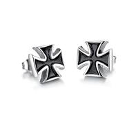 BOBIJOO Jewelry - Pair of earrings Pattée Cross Black Malta knight Templar Steel Discreet