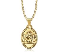 BOBIJOO JEWELRY - Pendant Medal Guardian Angel Gabriel Baptism Birth Child Baby Steel Gold Golden Plated Chain