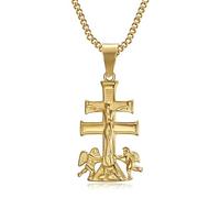 BOBIJOO JEWELRY - Pendentif Collier Croix de Caravaca de la Cruz 32mm Acier Or Plaqué Doré Chaîne