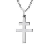 BOBIJOO JEWELRY - Pendentif Collier Croix de Lorraine D'Anjou 30mm Acier Inoxydable Argenté Chaîne