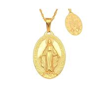 BOBIJOO JEWELRY - Small Pendant Necklace Medal Virgin Mary Stainless Steel Gold Woman Girl Child+String