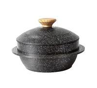 Bobikuke Cast Aluminum Pot with Lid, 18 cm Non-Stick Casserole Dish Korean Stone Bowl Induction Compatible, Black