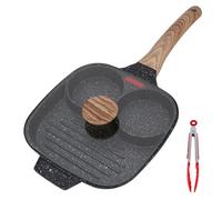 Bobikuke Divided Frying Pan 24 cm, Non Stick Fried Egg Pan with Lid All in One Pan, 3 in 1 Multi Section Breakfast Skillet