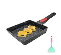 Bobikuke Japanese Omelette Pan, Nonstick Tamagoyaki Pan with Removable Handle 19 x 16 x 4 cm, Oven& Safe with Silicone Spatula (Black)