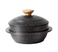 Bobikuke Korean Stone Bowl with Lid, 20 cm Dolsot Bibimbap Bowl for Hot Pot Soup, 2.3 L - Black