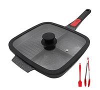 Bobikuke Multi Grill Pan with Lid and Removable Handle, Steak Pan Induction 3 in 1 - Black