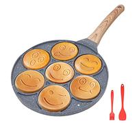 Bobikuke Pancake Pan Induction, Smiley Face Pancake Frying Pan Non Stick, 7 Holes Mini Pancake Maker for Kids 26cm - Black