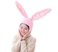 BOBILIKE Plush Fun Bunny Ears Hood Women Costume Hats Christmas Gift Warm Soft and Cozy, Pink, One Size