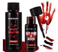 BOBISUKA 2PCS Halloween Fake Blood Makeup Kit - Includes Washable Realistic Fresh Squirt Liquid Blood, Dark Coagulated Blood Gel, For Zombie Vampire Scary Clown Monster Clothes Cosplay SFX Special Eff