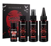 BOBISUKA 4PCS Halloween Special Effects Fake Blood Makeup Kit - Includes Realistic Coagulated Blood Gel, Fake Blood Spray, Dripping Blood, Stage Blood, for Zombie Vampire Cosplay Party Mouth Clothes