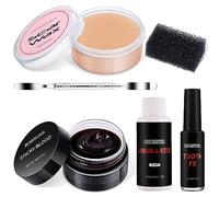 BOBISUKA 6 Piece Halloween SFX Special Effects Makeup Kit - Fake Blood Gel + Clear Liquid Latex + Black Tooth Paint + Modeling Scar Wax with Spatula Tool and Black Stipple Sponge All in One