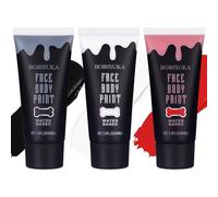 BOBISUKA Black + White + Red Face Body Paint Kit, Water Based Face Painting for Halloween Clown Skeleton Joker Zombie Mime Sugar Skull Makeup for Women Adults, Non-Toxic Washable