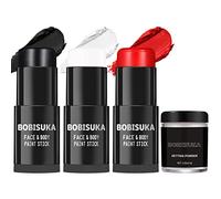 BOBISUKA Black White Red Face Paint Stick with Setting Powder Set Clown Makeup Eye Black Sticks for Sports, Body Paints for Halloween Joker Skeleton Cosplay Special Effects Costume SFX Stage Kit