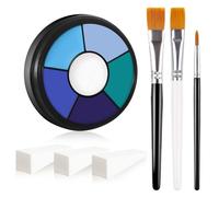 BOBISUKA Blue Cream Face & Body Paint Palette Kit with 3 Brushes 3 Sponges, Highly Pigmented Easy to Blend Long Lasting Makeup for Corpse Bride, Sally, Avatar, Mermaid Costume & Theme