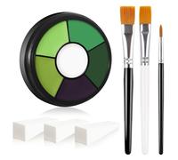 BOBISUKA Green Cream Face & Body Paint Palette Kit with 3 Brushes 3 Sponges, Highly Pigmented Easy to Blend Long Lasting Halloween Makeup for Witch, Beetle-Juice, Frankenstein, Goblin, Hunting Camo