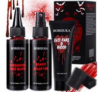 BOBISUKA Halloween Fake Blood Makeup Kit-Fake Blood Spray+Washable Vampire Dripping Blood+Stage Blood Gel+Sponges, Realistic Faux Blood for Face Clothes Zombie Clown Monster Costume Cosplay SFX Makeup
