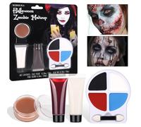 BOBISUKA Halloween Zombie Makeup Kit with 4 Colors Face Body Paint & Applicator, Fake Blood, Liquid Latex and Scar Wax SFX Makeup Set for Vampires Wounds Clown Cosplay Special Effects Makeup