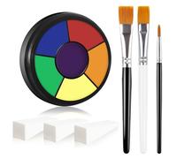 BOBISUKA Rainbow Cream Face & Body Paint Palette Kit with 3 Brushes 3 Sponges, Highly Pigmented Easy to Blend Long Lasting Makeup for Pride Festival, Celebrations Party & Creative Makeup