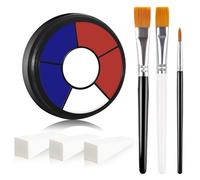 BOBISUKA Red White Blue Cream Face & Body Paint Palette Kit with 3 Brushes 3 Sponges, Highly Pigmented Easy to Blend Long Lasting Makeup for Patriotic Pride, 4th of July, USA Flag, Independence Day