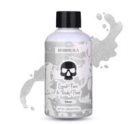 BOBISUKA Silver Face Body Paint Liquid Texture Washable Non Toxic Facepaint Fast Drying Metallic Silver Foundation Makeup for Halloween Cosplay SFX Costume Party Large Capacity(130ml)