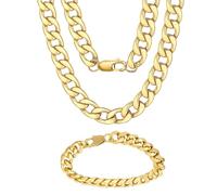 BOBITALK 2 PCS Gangster Gold Chain And Bracelets- 40cm Chunky Mens Chain, Gold Chain necklace Great for Fancy Dress Rapper, Hip Hop, Outfit.