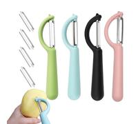BOBITALK 4 x Potato Peeler and Vegetable Peeler with 4 Replacement Blades, Peeler for Left-Handed Users, Practical Stainless Steel Kitchen Accessories (Green, Black, Blue, Pink)