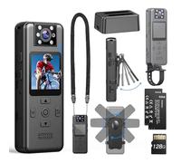 BOBLOV Body Camera with Two Batteries, A30 Min Body Cam Supports 6 Hrs Shooting, 4K Ultra HD Recording with 180° Rotatable Lens, Three Mounting Options for Delivery, Outdoor Adventures (4K 128G)