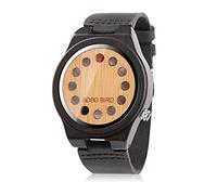 Bobo Bird Men's Asymmetric 12-Holes Design Bamboo Wooden Watch with Leather Band