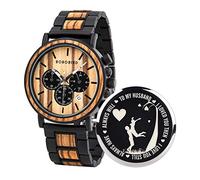 BOBO BIRD Mens Personalized Engraved Wooden Watches, Stylish Wood & Stainless Steel Combined Quartz Casual Wristwatches for Men Family Friends Customized Watch, C-For Husband, stylish