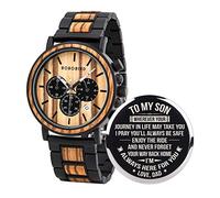 BOBO BIRD Mens Personalized Engraved Wooden Watches, Stylish Wood & Stainless Steel Combined Quartz Casual Wristwatches for Men Family Friends Customized Watch, A-For Son From Dad, stylish
