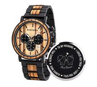 BOBO BIRD Mens Personalized Engraved Wooden Watches, Stylish Wood & Stainless Steel Combined Quartz Casual Wristwatches for Men Family Friends Customized Watch, D-For Husband, Classic