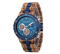 BOBO BIRD Mens Quartz Wooden Watches Stainless Steel Red Sandalwood Alloy Wood Watch for Male Classic Function Wristwatch Chronograph Luminous Hands Day and Night Date Display