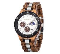 BOBO BIRD Mens Quartz Wooden Watches Stainless Steel Red Sandalwood Alloy Wood Watch for Male Classic Function Wristwatch Chronograph Luminous Hands Day and Night Date Display