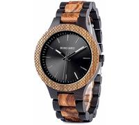 BOBO BIRD Men's Retro Zebra Wooden Watch, Large Size Quartz Watch with Black Face Wristwatch Best Gift