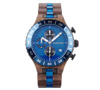 BOBO BIRD Men's Wooden Watch Chronograph Quartz Watch with Date Display, 43mm Large Dial, Luminous Hands, Natural Wood & Stainless Steel Wristwatch - Gift for Him, Blue -Walnut, Casual