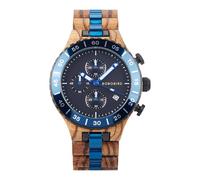 BOBO BIRD Men's Wooden Watch Chronograph Quartz Watch with Date Display, 43mm Large Dial, Luminous Hands, Natural Wood & Stainless Steel Wristwatch - Gift for Him, Blue -Zebrawood, Casual